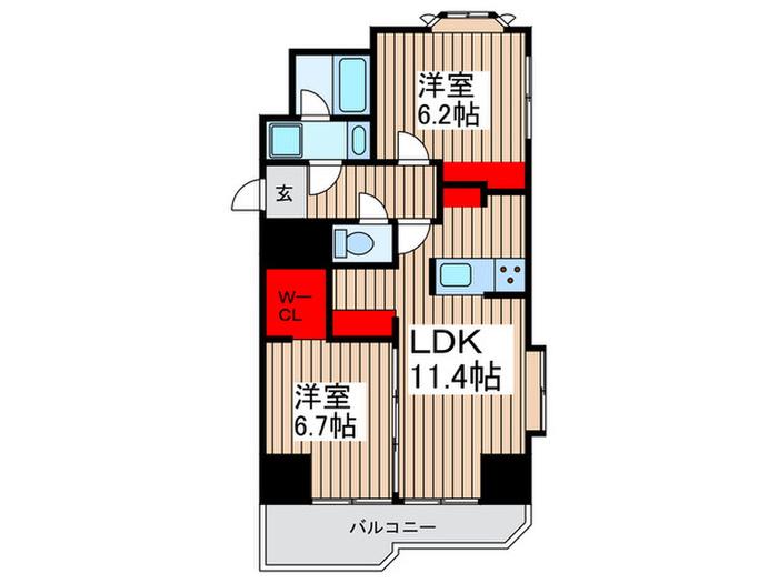 シェーン レーベン(2LDK/5階)の間取り写真
