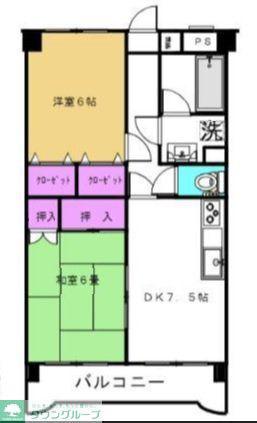 シェルセントラルビレッジII(2DK/2階)の間取り写真