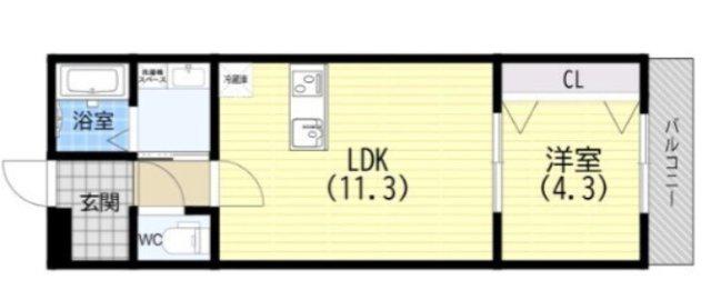 ノワール八代本町(1LDK/1階)の間取り写真