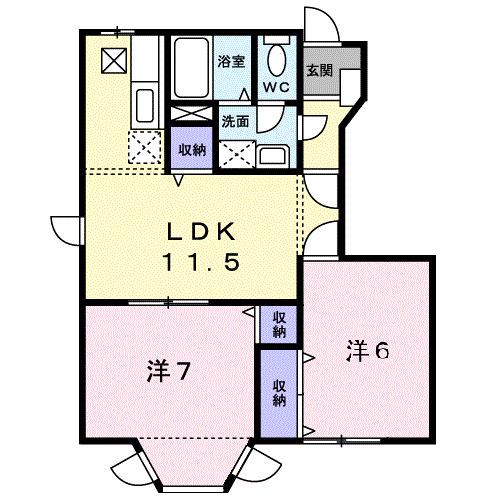 ラシーヌ弐番館(2LDK/1階)の間取り写真