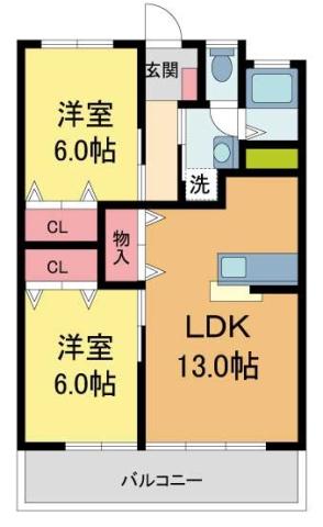 松本第一ビル(2LDK/6階)の間取り写真
