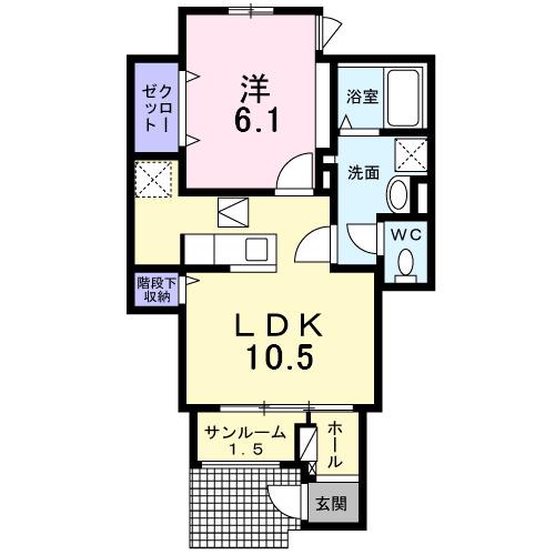 ベルフラワー博多(1LDK/1階)の間取り写真