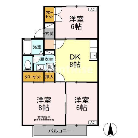 ハートホームいまいせ(2LDK/2階)の間取り写真