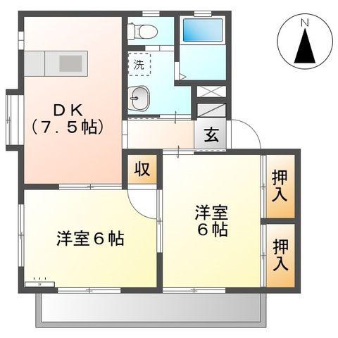 アベニュー平野IIB(2DK/2階)の間取り写真