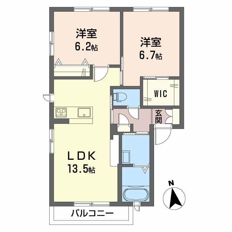 サウスコル(2LDK/2階)の間取り写真