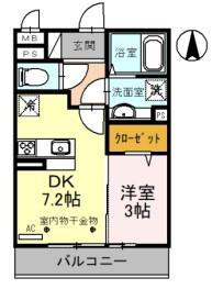 ロンサールII(1DK/3階)の間取り写真