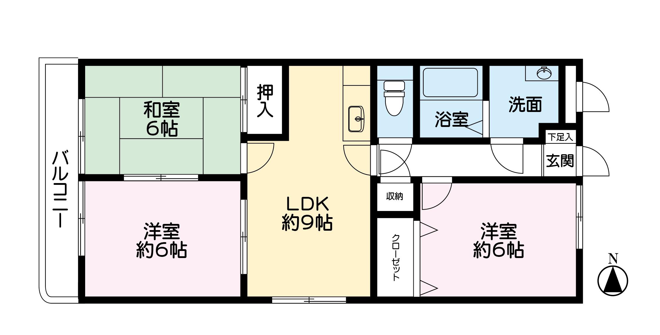 グランドール兎谷 B棟(3LDK/2階)の間取り写真