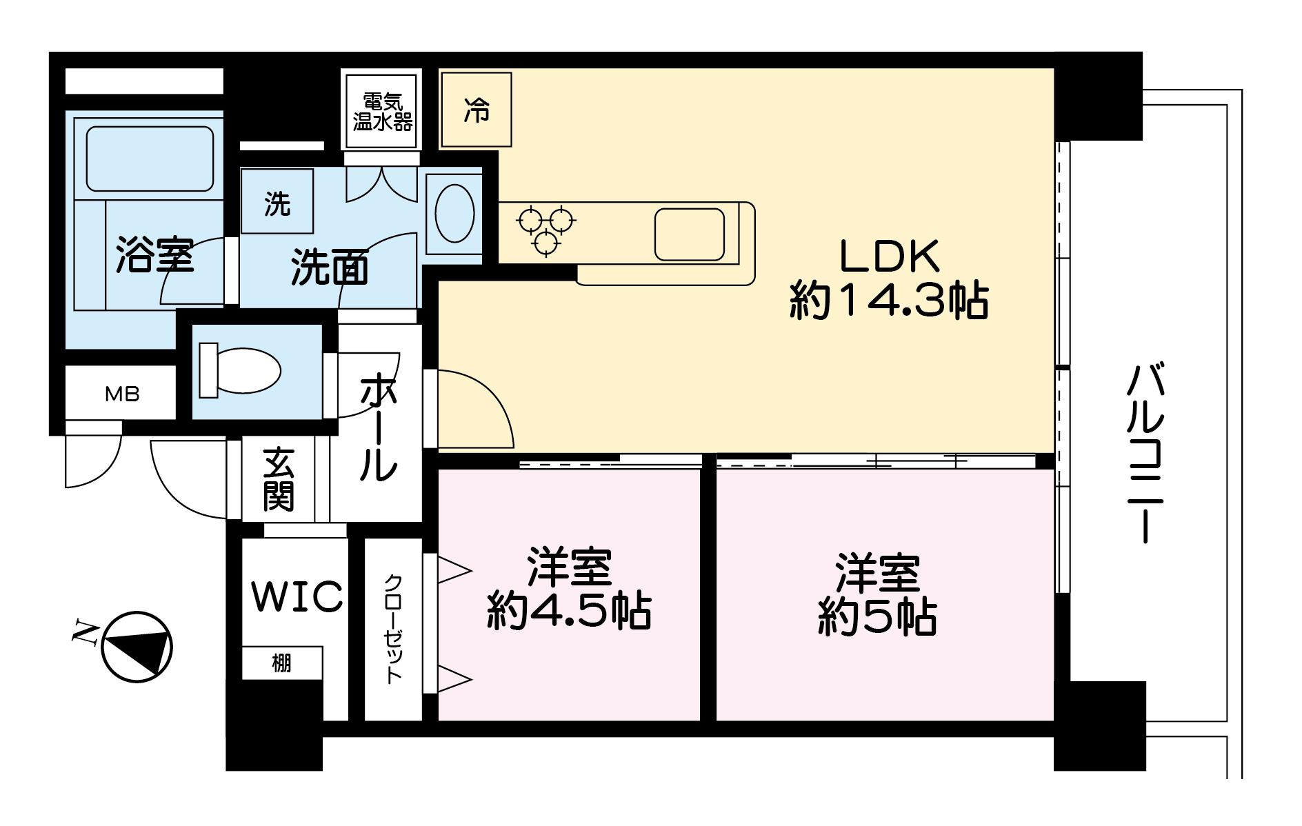 シェリーヒルズ横浜(2LDK/5階)の間取り写真