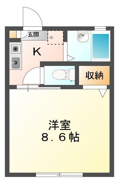 リヴェール鈴鹿B棟(1K/1階)の間取り写真