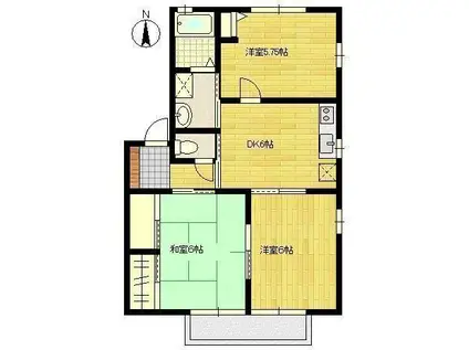 フォーレス六座町B(3DK/2階)の間取り写真