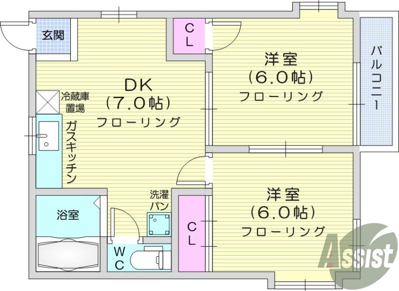 ビューラー赤坂A(2DK/2階)の間取り写真