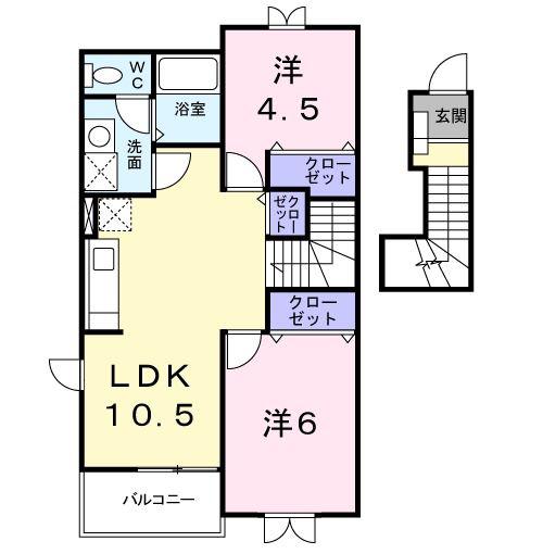 キャピタル広瀬 III(2LDK/2階)の間取り写真