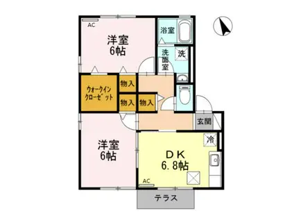 ヴィラージュルピナC(2DK/1階)の間取り写真