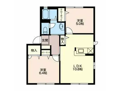 フレグランスOKINO B(2LDK/1階)の間取り写真