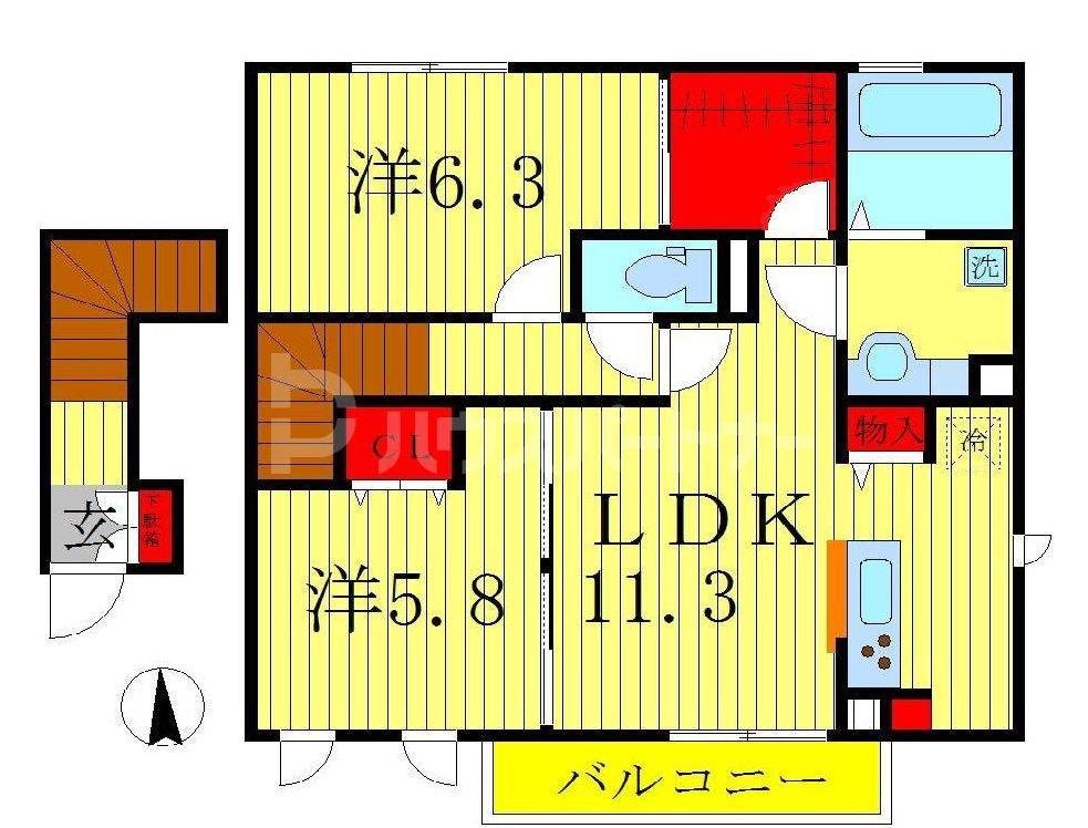デュオラピッツ B(2LDK/2階)の間取り写真