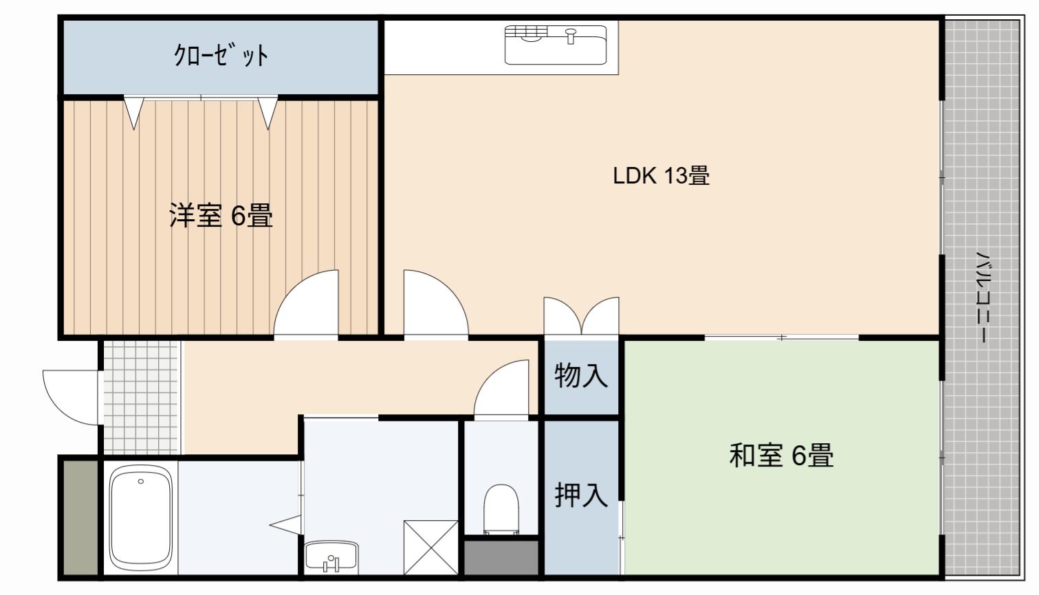 バンシャイン法善寺(2LDK/3階)の間取り写真