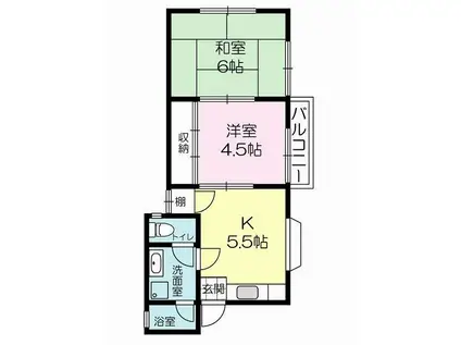 コーポラス手塚(2DK/1階)の間取り写真