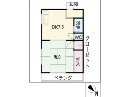 志穂ハイツ(1DK/2階)の間取り写真