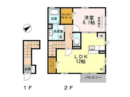 エスポワールII(1LDK/2階)の間取り写真