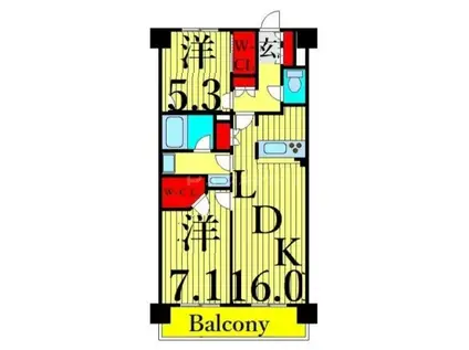 レジディア南千住(2LDK/5階)の間取り写真