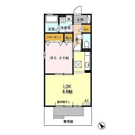 グランドール コート B(1LDK/1階)の間取り写真