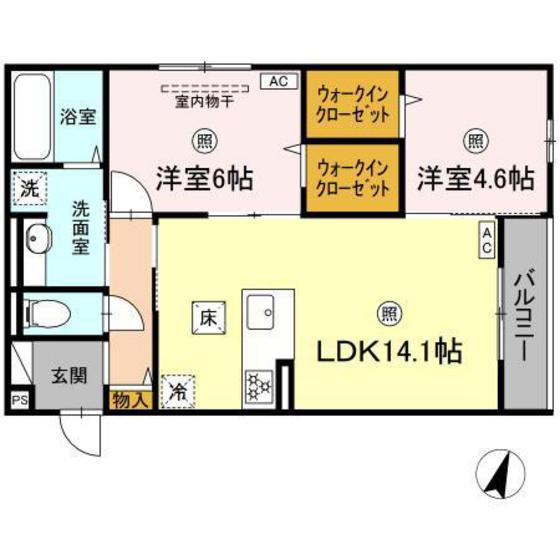 チェリーカーサ西原(2LDK/1階)の間取り写真