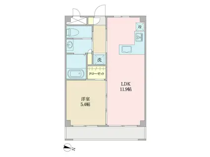 FUJIKYU BLDG(1LDK/1階)の間取り写真