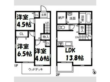 フレスト塩釜口B(3LDK/1階)の間取り写真