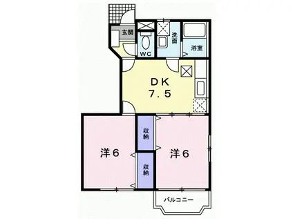 フローラル II(2DK/1階)の間取り写真