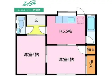 濱口アパート(2K/1階)の間取り写真