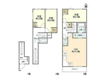 KOLETTERRACE蒲田(3LDK/1階)の間取り写真