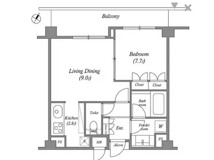 プラチナコート広尾(1LDK/2階)の間取り写真