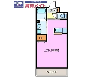 プランタン(ワンルーム/2階)の間取り写真