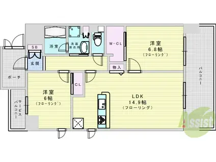 クレスティークAYA(2LDK/8階)の間取り写真