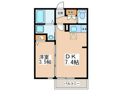 ラ・ヴィオーラ(1DK/1階)の間取り写真