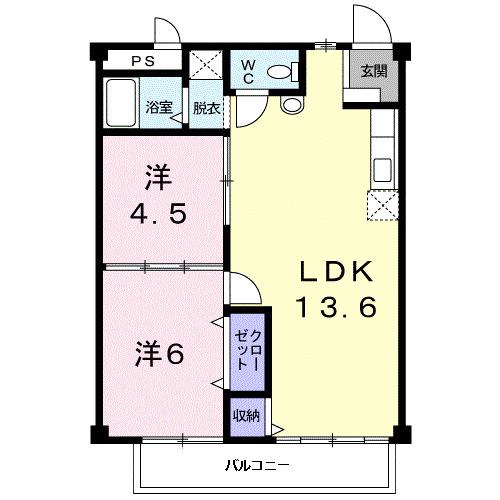 シティハイツ井上(2LDK/2階)の間取り写真