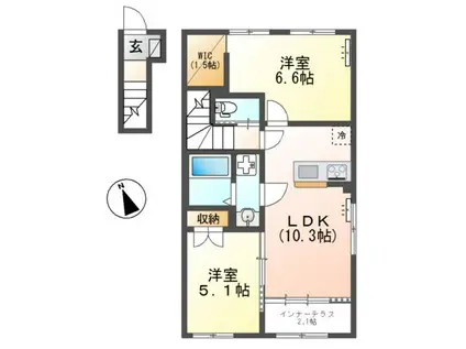 ペイサージュ向山(2LDK/2階)の間取り写真