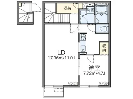 レオネクストわかば(1LDK/2階)の間取り写真