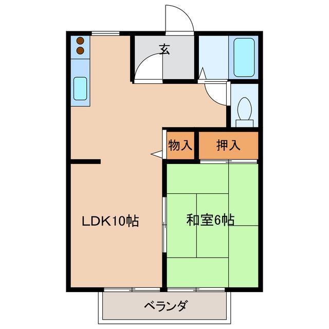 ディーセントハイツ(1LDK/2階)の間取り写真