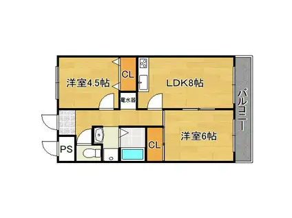 メゾンエスポアール(2LDK/6階)の間取り写真