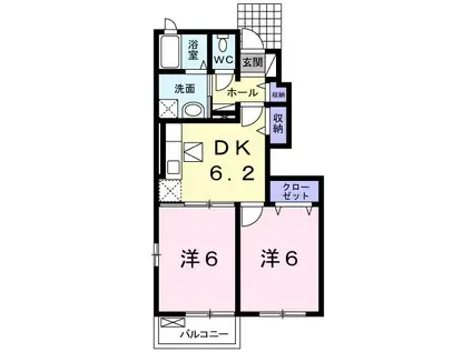 ポプルスB(2DK/1階)の間取り写真