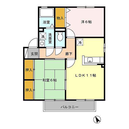プラージュTOJIKI B棟(2LDK/2階)の間取り写真