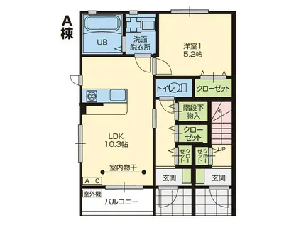 ソレイユ天皇寺東A(1LDK/1階)の間取り写真