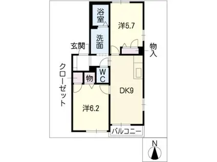 グランドソレーユ(2DK/2階)の間取り写真