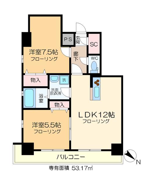 エレンシアK小岩(2LDK/9階)の間取り写真