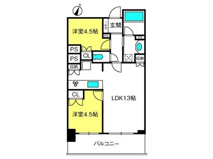 ドゥーエ大宮(2LDK/12階)の間取り写真