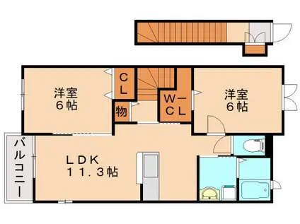 エレガント ヴェルスII B(2LDK/2階)の間取り写真