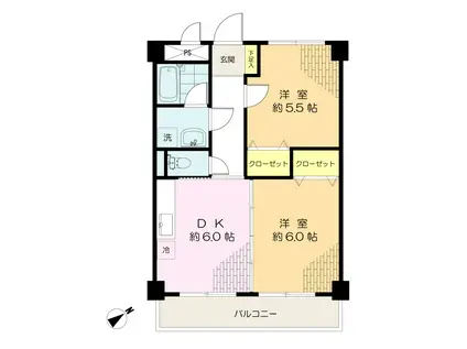 フォレストK(2DK/2階)の間取り写真