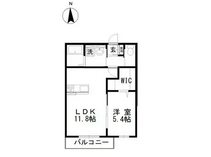 ウィズハイム西大寺(1LDK/2階)の間取り写真