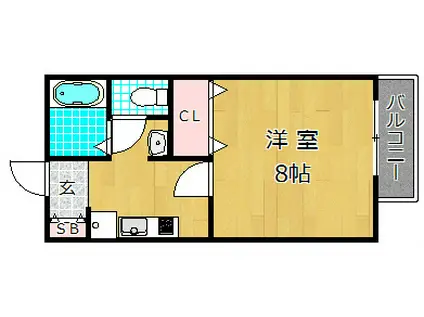 ア・リープガーデンB棟(1K/2階)の間取り写真